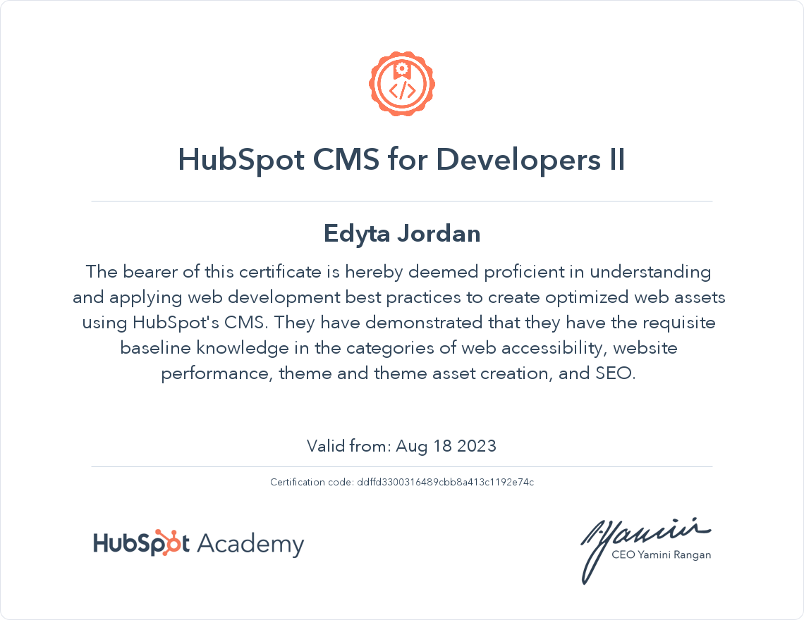 Edyta Jordan HubSpot CMS Developer ||