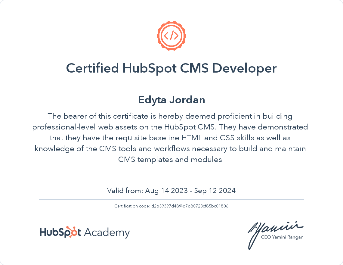 Edyta Jordan HubSpot CMS Developer I